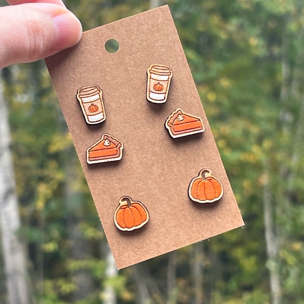 Laser Engraved Wood Earrings - Studs